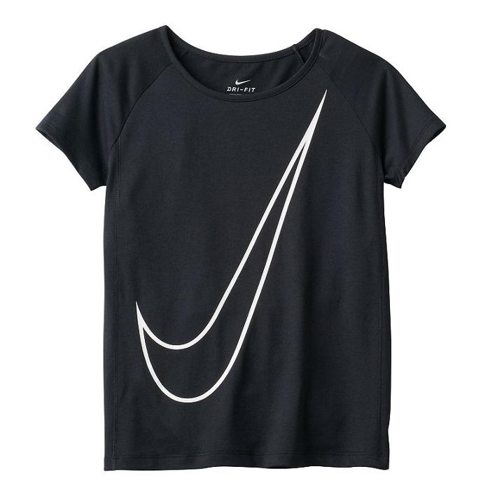 Girls 7-16 Nike Dri-fit Raglan Swoosh Graphic Active Tee, Girl's, Size: Medium, Grey (charcoal)