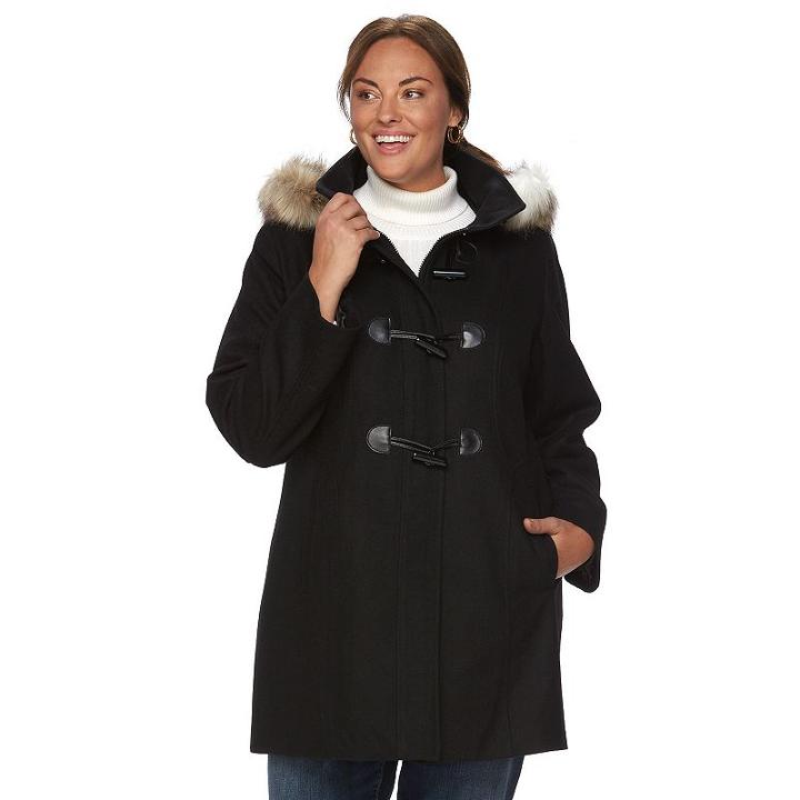 Plus Size Braetan Hooded Toggle Wool Fit & Flare Coat, Women's, Size: 2xl, Black