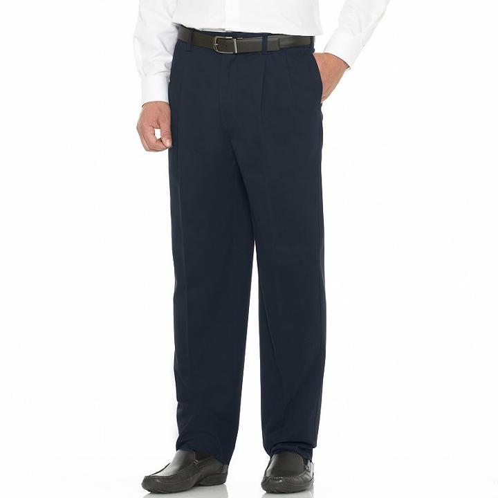 Men's Savane Performance Straight-fit Easy-care Pleated Chinos, Size: 34x31, Blue
