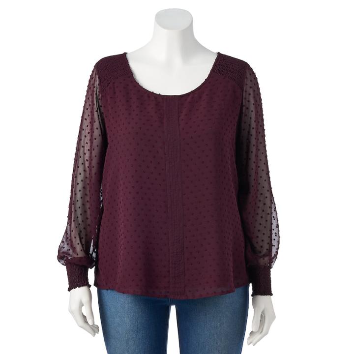 Plus Size Lc Lauren Conrad Chiffon Sleeve Top, Women's, Size: 1xl, Drk Purple