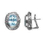 Lyric Sterling Silver Blue Topaz Flower Oval Button Stud Earrings, Women's