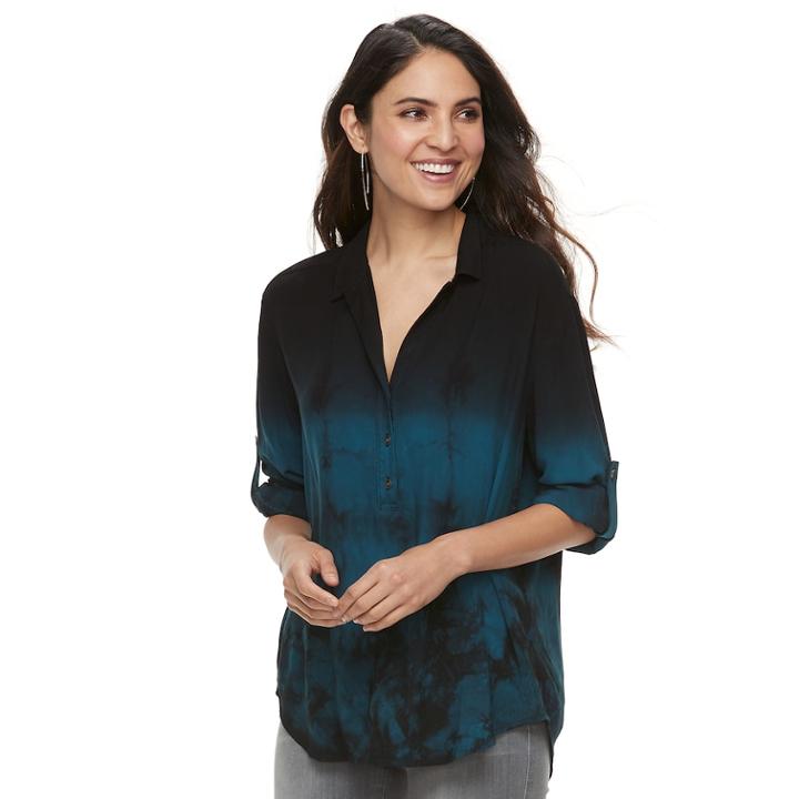 Women's Rock & Republic® Tie-dye Challis Shirt, Size: Large, Dark Blue