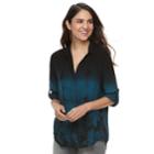 Women's Rock & Republic&reg; Tie-dye Challis Shirt, Size: Large, Dark Blue
