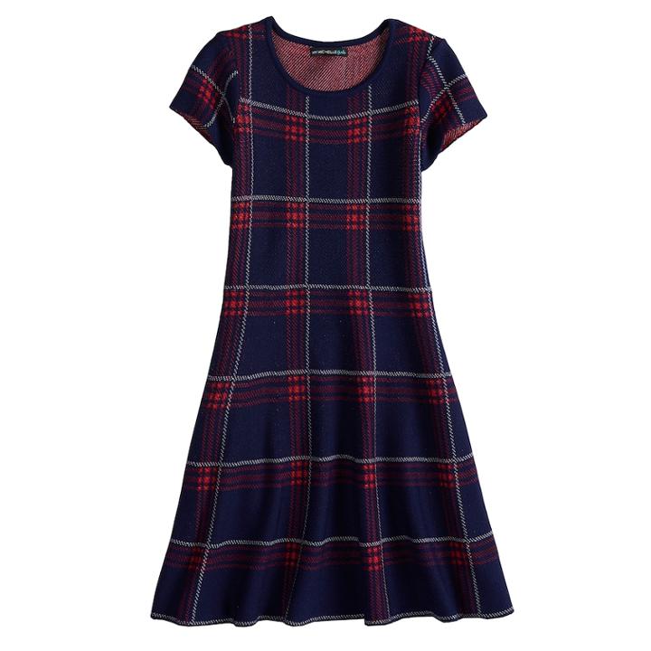 Girls 7-14 My Michelle Plaid Pattern Sweater Dress, Size: Medium, Blue (navy)