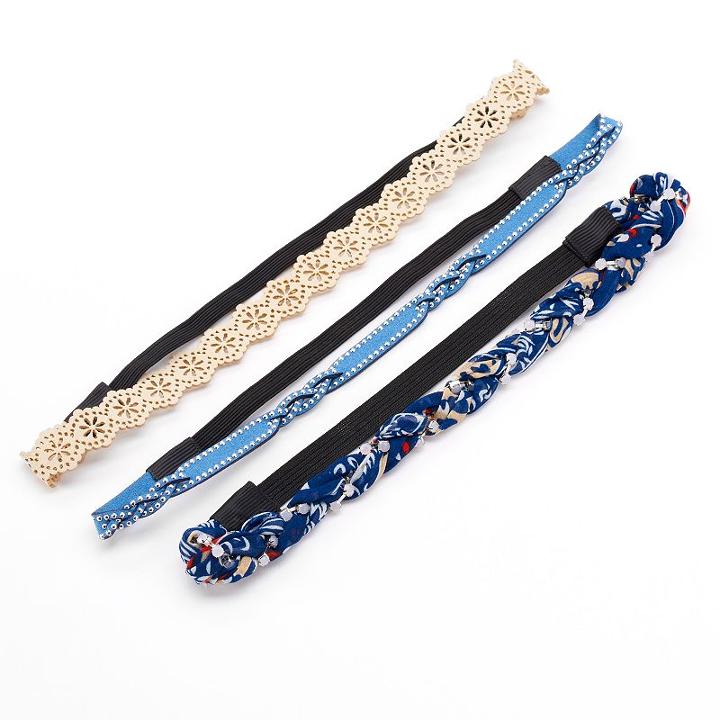 Mudd&reg; Studded, Braided & Cutout Elastic Headband Set, Women's, Blue (navy)