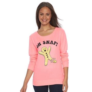 Juniors' Fifth Sun Oh Snap Gingerbread Man Hatchi Graphic Sweatshirt, Girl's, Size: Medium, Pink