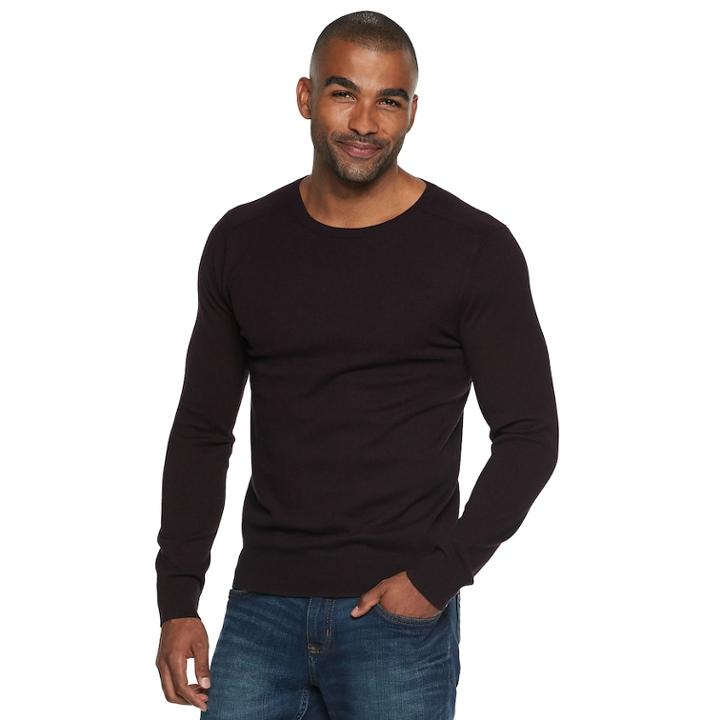 Men's Marc Anthony Slim-fit Tuck-stitch Crewneck Sweater, Size: Large, Dark Red