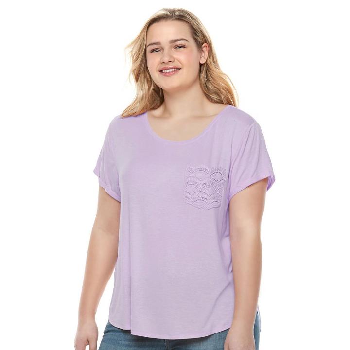Juniors' Plus Size So&reg; Crochet Pocket Tee, Girl's, Size: 1xl, Brt Purple
