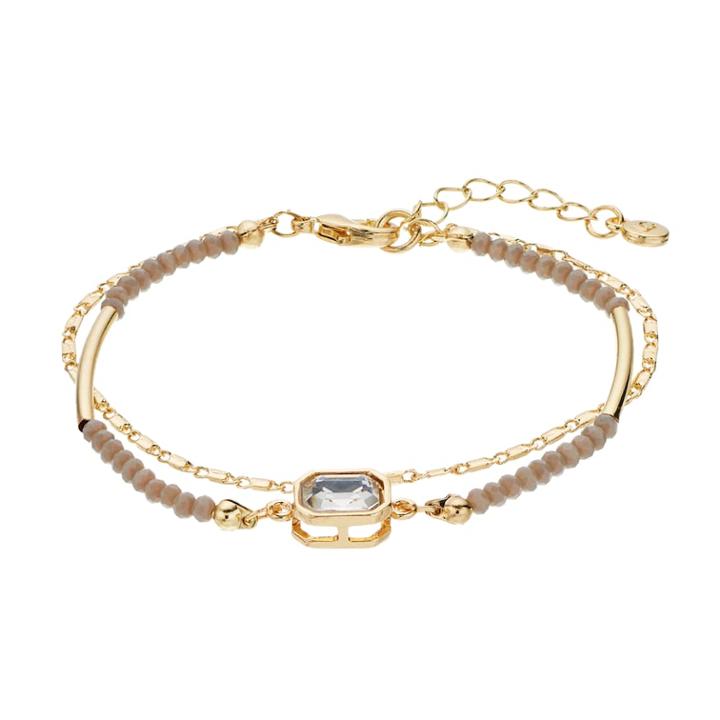 Lc Lauren Conrad Gray Bead Double Strand Bracelet, Women's, Grey