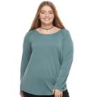 Junior's Plus Size Pink Republic Lace-up Raglan Top, Teens, Size: 1xl, Dark Green