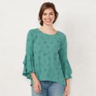 Petite Lc Lauren Conrad Ruffle Sleeve Split-back Top, Women's, Size: L Petite, Green