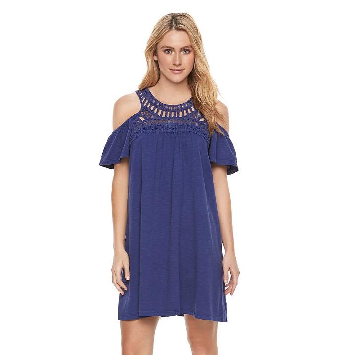 Women's Sonoma Goods For Life&trade; Cold-shoulder Crochet Shift Dress, Size: Xl, Dark Blue