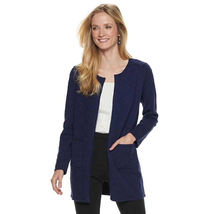 Women's Elle&trade; Textured Open-front Cardigan, Size: Medium, Blue (navy)