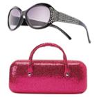 Girls So&reg; Rhinestone Oval Wrap Sunglasses & Hard Case Set, Girl's, Black
