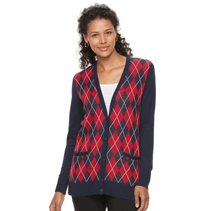 Women's Croft & Barrow&reg; V-neck Button-down Cardigan, Size: Small, Dark Blue