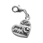 Blue La Rue Silver-plated  Love You To The Moon Heart Charm, Women's, Grey