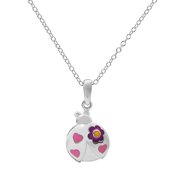 Hallmark Kids' Sterling Silver Ladybug Pendant Necklace, Girl's, Size: 16, Multicolor
