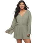 Juniors' Plus Size Mudd&reg; Bell Sleeve Romper, Teens, Size: 3xl, Med Green