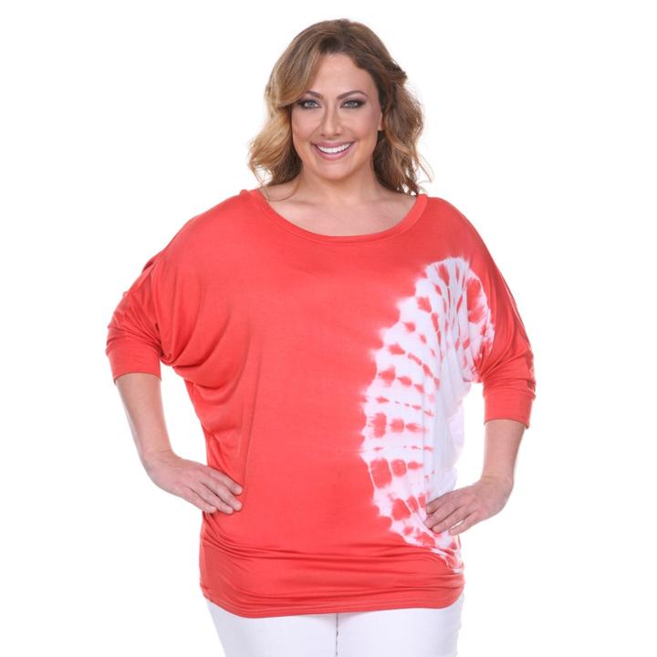 Plus Size White Mark Tie Dyed Tunic, Women's, Size: 2xl, Red