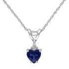 10k White Gold Lab-created Sapphire & 1/5 Carat T.w. Diamond Heart Pendant Necklace, Women's, Size: 18, Blue