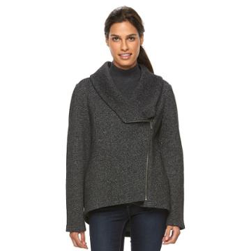 Women's Sebby Collection Asymmetrical Fleece Jacket, Size: Large, Black