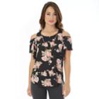 Juniors' Iz Byer Cold-shoulder Ruffle Top, Teens, Size: Small, Pink Rose Black Floral