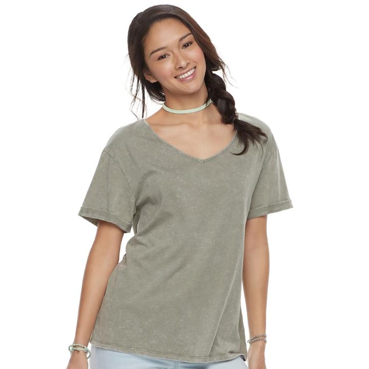 Juniors' Awake V-neck Boyfriend Tee, Teens, Size: Small, Green