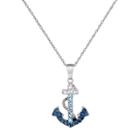 Artistique Sterling Silver Crystal Anchor Pendant Necklace, Women's, Size: 18, Blue