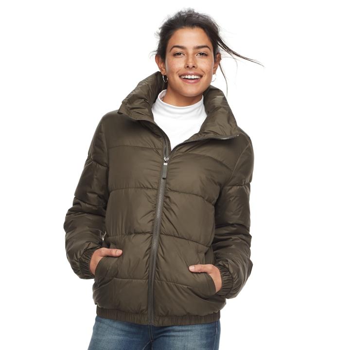 Women's Apt. 9&reg; Bomber Puffer Jacket, Size: Small, Dark Green