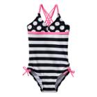 Girls 4-16 So&reg; Polka-dots & Stripes Braided Strap One-piece Swimsuit, Girl's, Size: Xs (5/6), Black