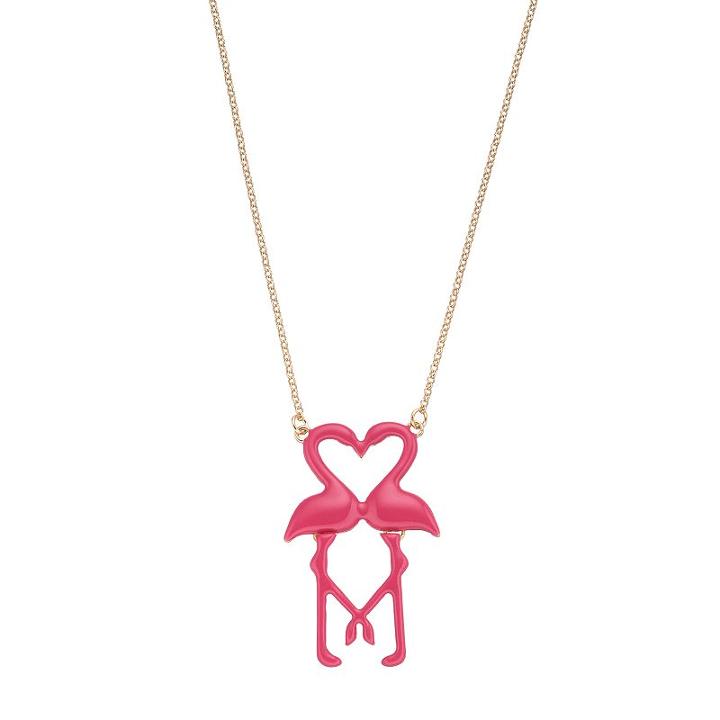 Mudd&reg; Long Pink Flamingo Heart Necklace, Women's, Multicolor