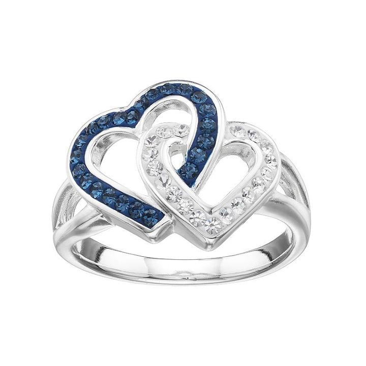 Silver Luxuries Crystal Linked Heart Ring, Women's, Size: 7, Grey