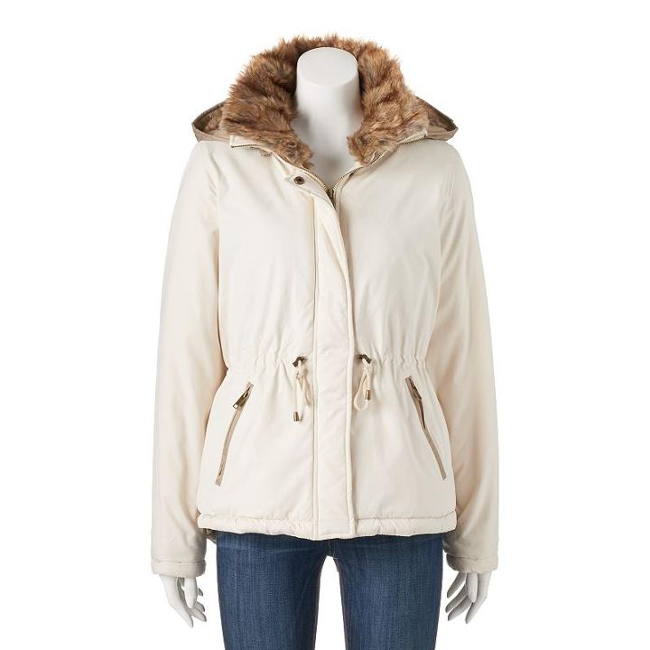 Juniors' Coffee Shop Hooded Twill Jacket, Girl's, Size: Xl, Natural