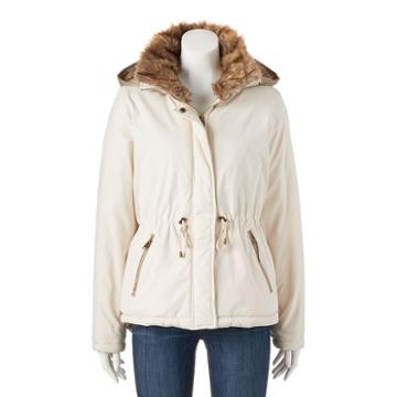 Juniors' Coffee Shop Hooded Twill Jacket, Girl's, Size: Xl, Natural