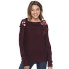 Juniors' Cloud Chaser Off-the-shoulder Embroidered Sweater, Teens, Size: Xl, Red