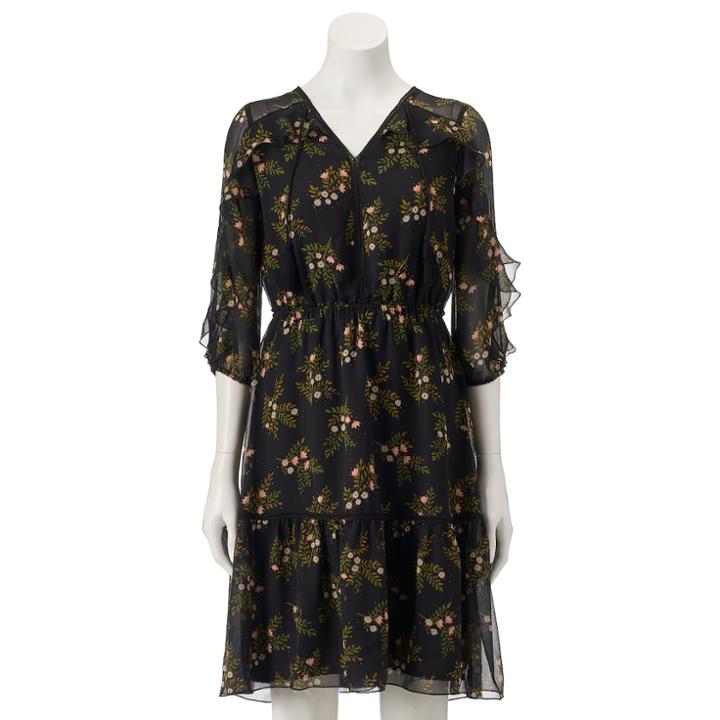 Women's Lc Lauren Conrad Ruffle Cold-shoulder Shift Dress, Size: Small, Black