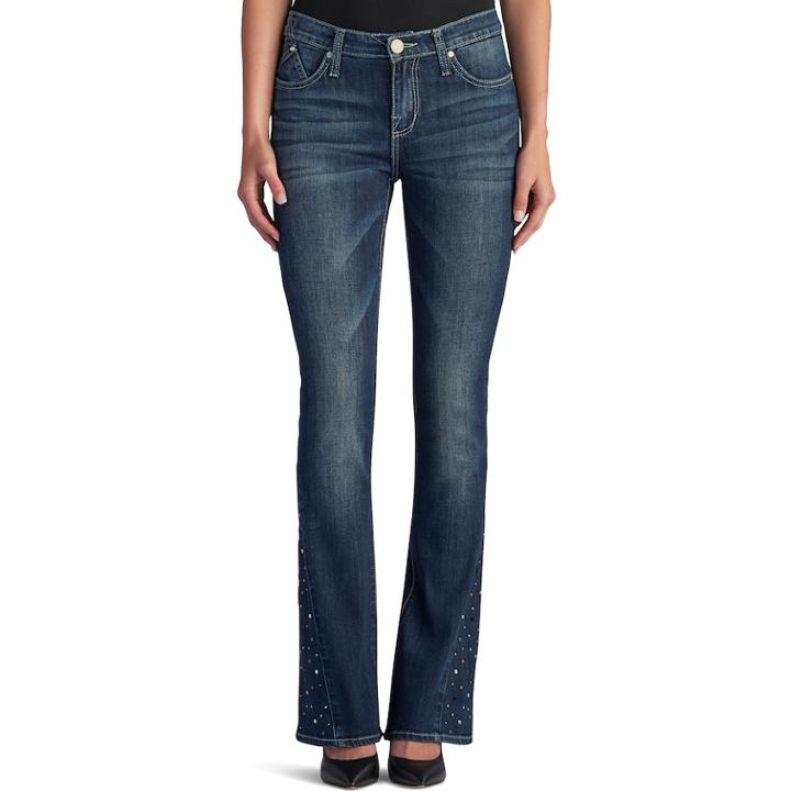 Petite Women's Rock & Republic&reg; Fever Denim Rx&trade; Bling Slim Bootcut Jeans, Size: 0p Short, Dark Blue