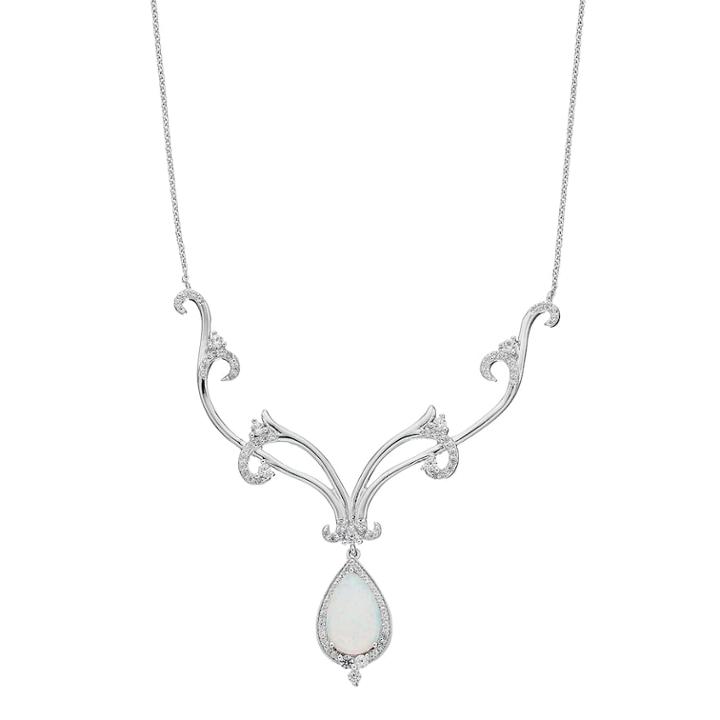 Sterling Silver Lab-created Opal & Lab-created White Sapphire Filigree Y Necklace, Women's