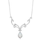 Sterling Silver Lab-created Opal & Lab-created White Sapphire Filigree Y Necklace, Women's