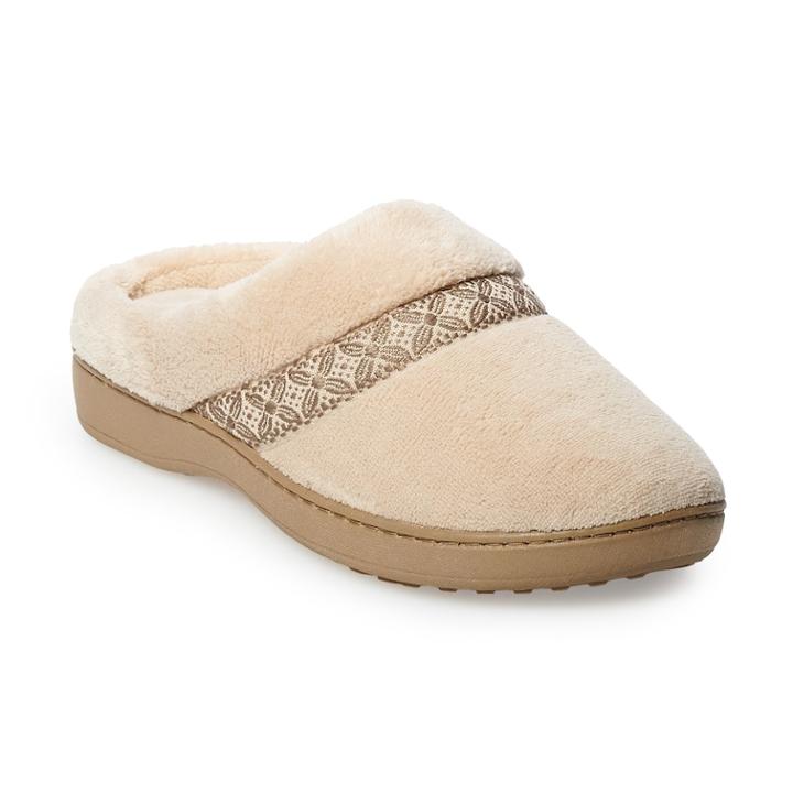 Women's Isotoner Jena Microterry Hoodback Slippers, Size: Small, Beig/green (beig/khaki)