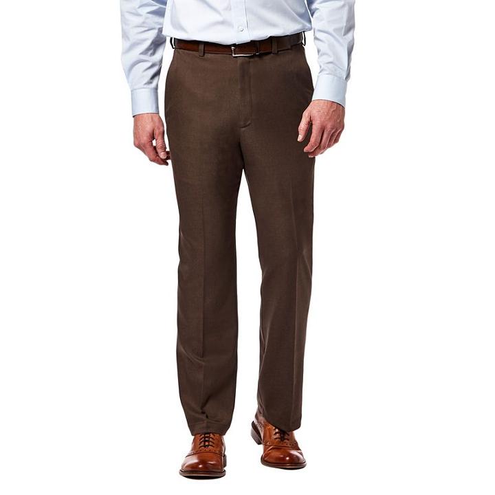 Men's Haggar&reg; Cool 18&reg; Pro Classic-fit Wrinkle-free Flat-front Expandable Waist Pants, Size: 36x29, Brown Oth