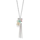 Mudd&reg; Long Flower, Bow & Tassel Charm Tassel Necklace, Women's, Size: 34, Silver