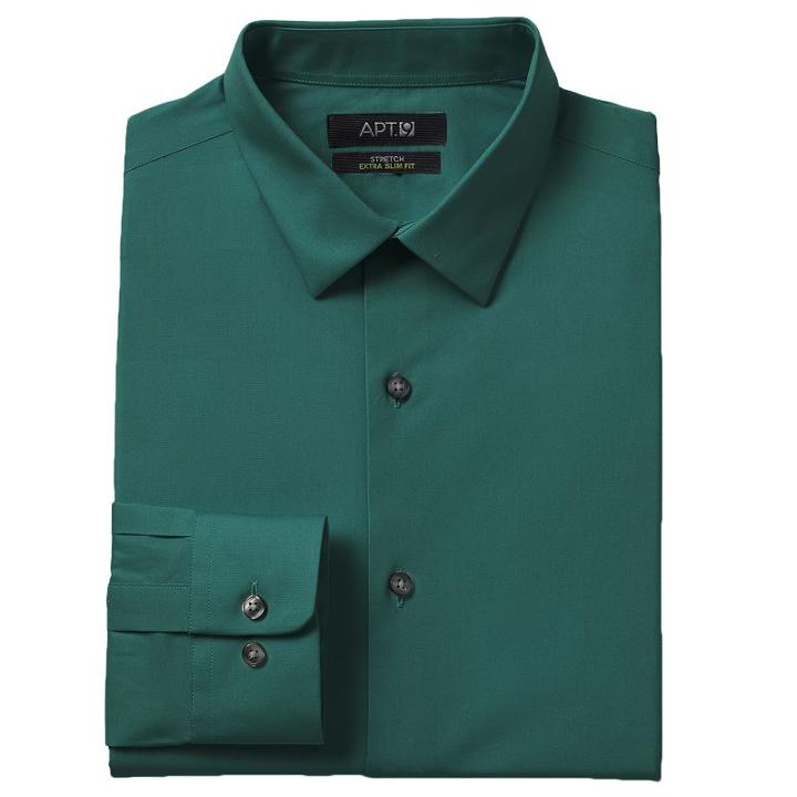 Men's Apt. 9&reg; Extra-slim Solid Stretch Dress Shirt, Size: 18.5 36/37, Turquoise/blue (turq/aqua)