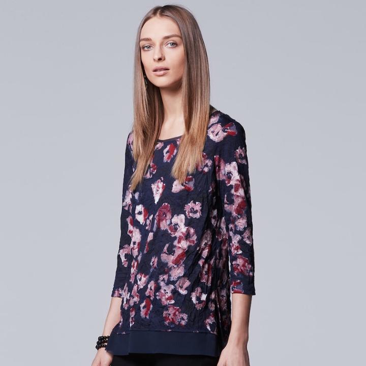 Women's Simply Vera Vera Wang Chiffon Trim Print Top, Size: Large, Dark Red