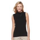 Women's Croft & Barrow&reg; Ribbed Sleeveless Turtleneck Top, Size: Xl, Black
