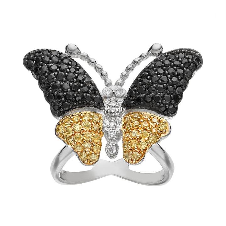 Sophie Miller Cubic Zirconia Sterling Silver And 14k Gold Over Silver Butterfly Ring, Women's, Size: 7, Multicolor