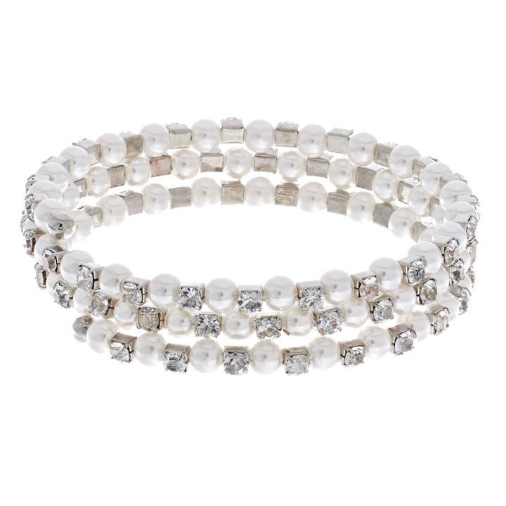 Lc Lauren Conrad Simulated Pearl & Crystal Coil Bracelet, Women's, Multicolor