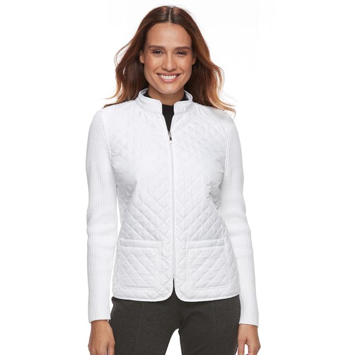 Petite Croft & Barrow&reg; Quilted Zip-front Sweater, Women's, Size: Xl Petite, Natural