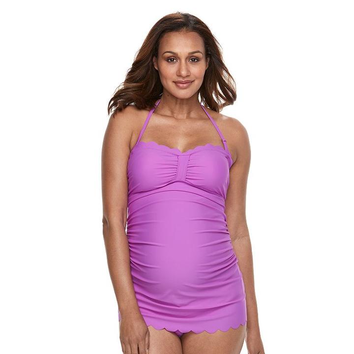 Pink Envelope Maternity Scalloped Swimdress, Women's, Size: S-mat, Purple