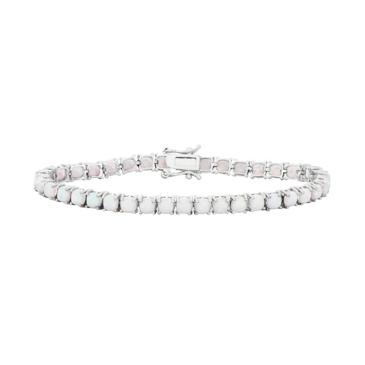 Sterling Silver Lab-created Opal Tennis Bracelet, Size: 7.25, White